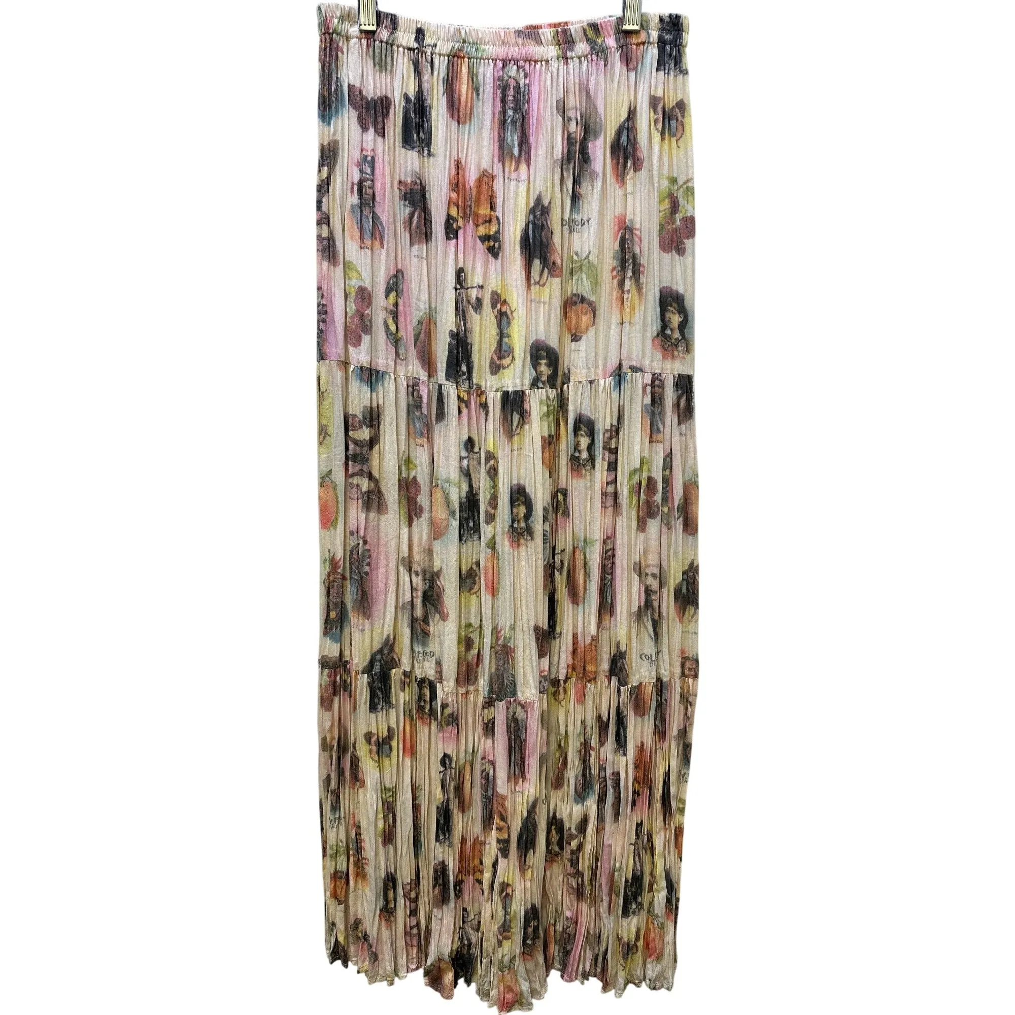 Double D Ranch Cream w/Multi-colored Wild West Print Maxi Skirt Size M